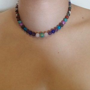 semi precious stone and glass bead necklace